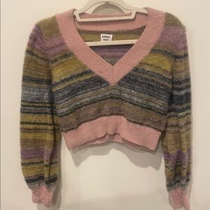 Sunday Best Striped V-Neck Sweater in Pink and Gray